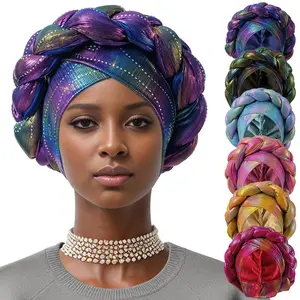 Laser Print African Headscarf, Women's Rhinestone Turban Hat, Ice Silk Braided Headband | Summer Sun Hat