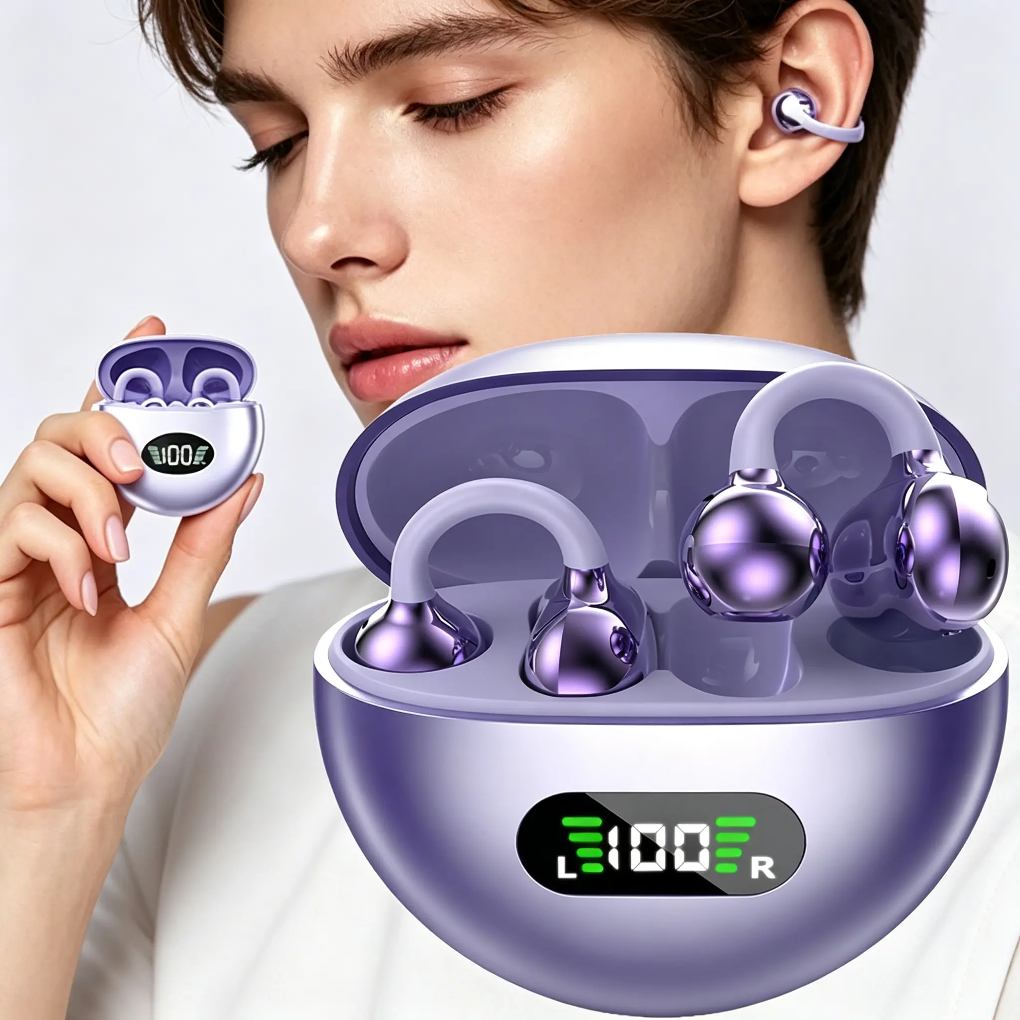 TEMPOMIND Fashion  Purple Ear-hook Earphones Suitable for Daily Commuting, Phone Calls, and Music Listening