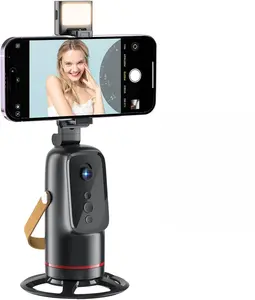 Auto Face Tracking Phone Holder with Remote and Light, 360° Rotation Tripod Stand for Call Phone, GoPro, Compact Camera, Hands Free Shutter with Zoom & Front/Rear Camera Switch for iPhone Android