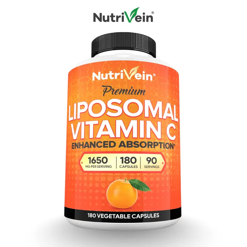 Nutrivein Liposomal Vitamin C Supplement 1650mg, Plant-Based Vitamin C Formula, Daily Nutrition Support, 180 Capsules