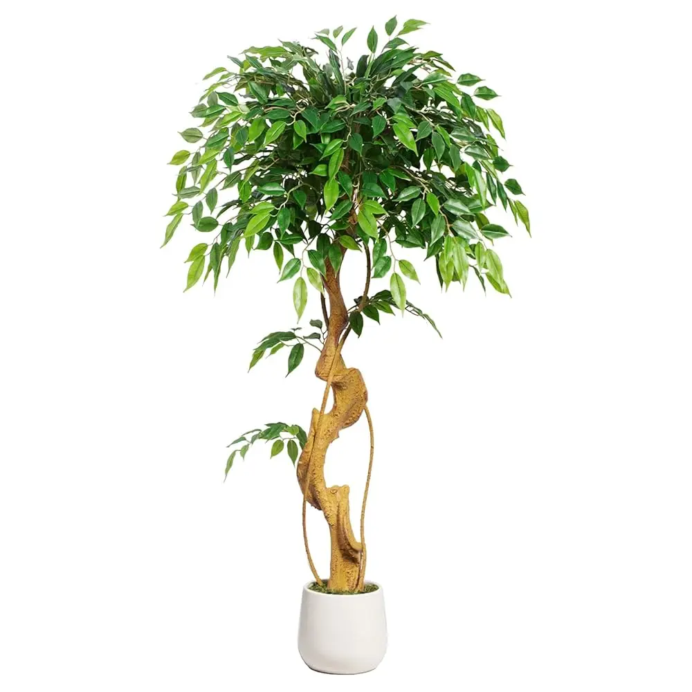 4-6FT Realistic Faux Ficus Tree - No Maintenance Artificial Tree for Indoor Decor
