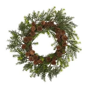 Nearly Natural 22" Cedar Grass & Pine Cone Wrea th UV Resistan