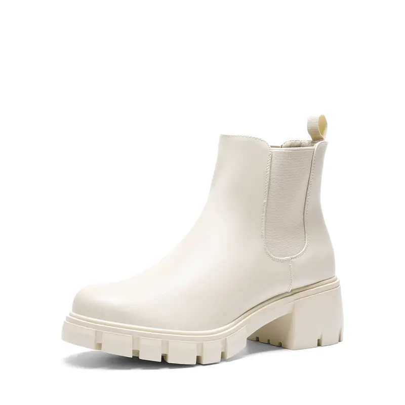 Dream Pairs Women's Chunky Heel Chelsea Ankle Boots - Slip-On Platform Lug-Sole, Soft PU Upper, 1-3 cm TPR Outsole, Elegant Elongating Effect, Comfortable Heels for Casual Wear, Shoes for Women, Finding Her Edge Footwear