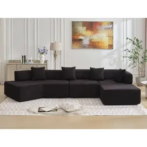 Modern Minimalist 140" L-Shape Couch ,No Assembly Required,Boucle,Modular Sofa ,Couch with Chaise,Free Combination Foam-Filled Sofa, 4 Seats,Black#Summervibes
