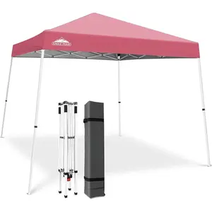 10x10 Slant Leg Pop-up Canopy Tent Easy One Person Setup Instant Outdoor Beach Canopy Folding Portable Sports Shelter 10x10 Base 8x8 Top (Peach Pink)