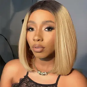 [New In] Wiggins Hair Honey Blonde With Highlights Straight Bob Wig New 13*4 Lace front Wigs Human Hair T1B/27 Short Bob Wigs Pre Plucked With Natural Hairline