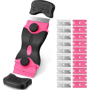 Pink Razor Blade Scraper Tool, Cleaning Razor Scraper for Glass, Glass Top Stove Scraper for Oven Door, Razor Scraper Gift for Women, 2-in-1 Scraper Tool Set with 20Pcs Razor Blades for Removing Window Labels (2 Pack)
