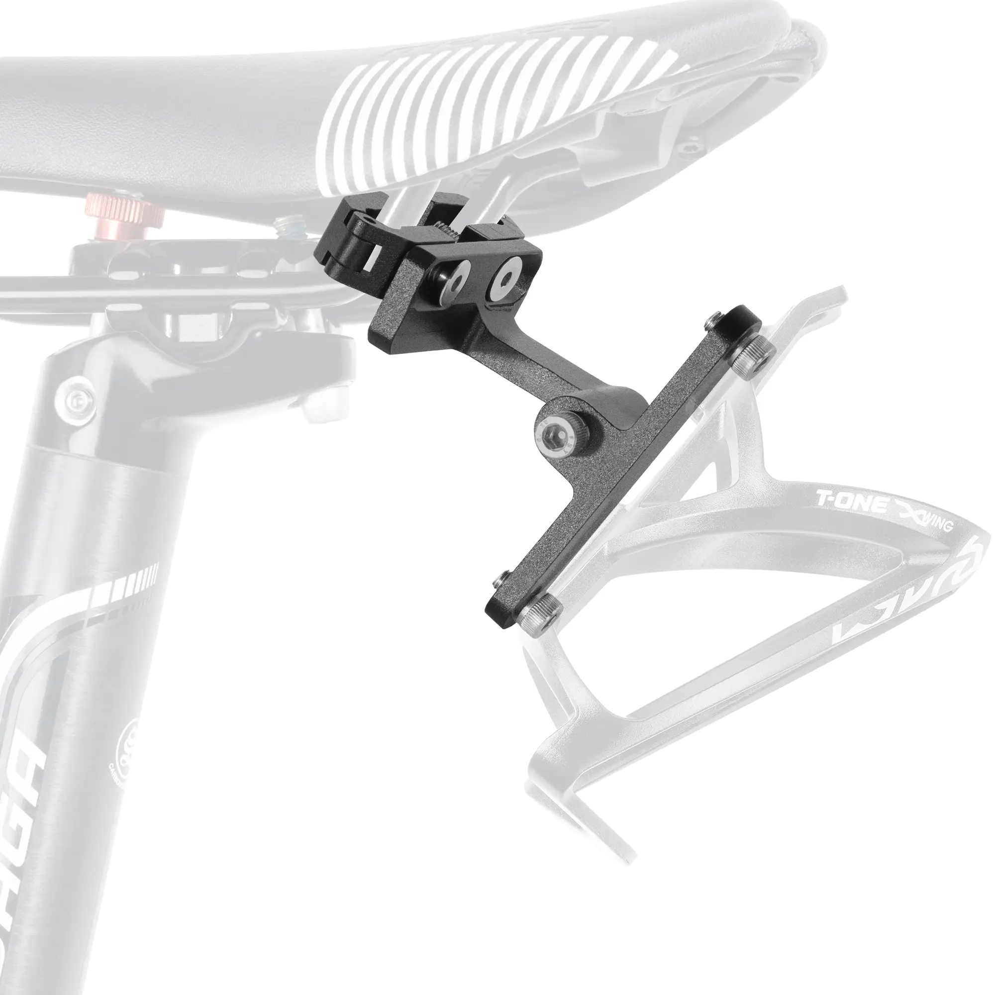 CyclingDeal Bike Bottle Cage Saddle Mount Adapter - MTB Road Bicycle Saddle Rail Mount Water Bottle Holder with Adjustable Angle for Road Use ONLY - Quality Aluminium Alloy - for 1 Bottle Cage