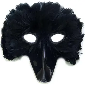 Black Feather Bird Mask with Black Beak Sequin Eyes Crow Accessories Halloween Wedding