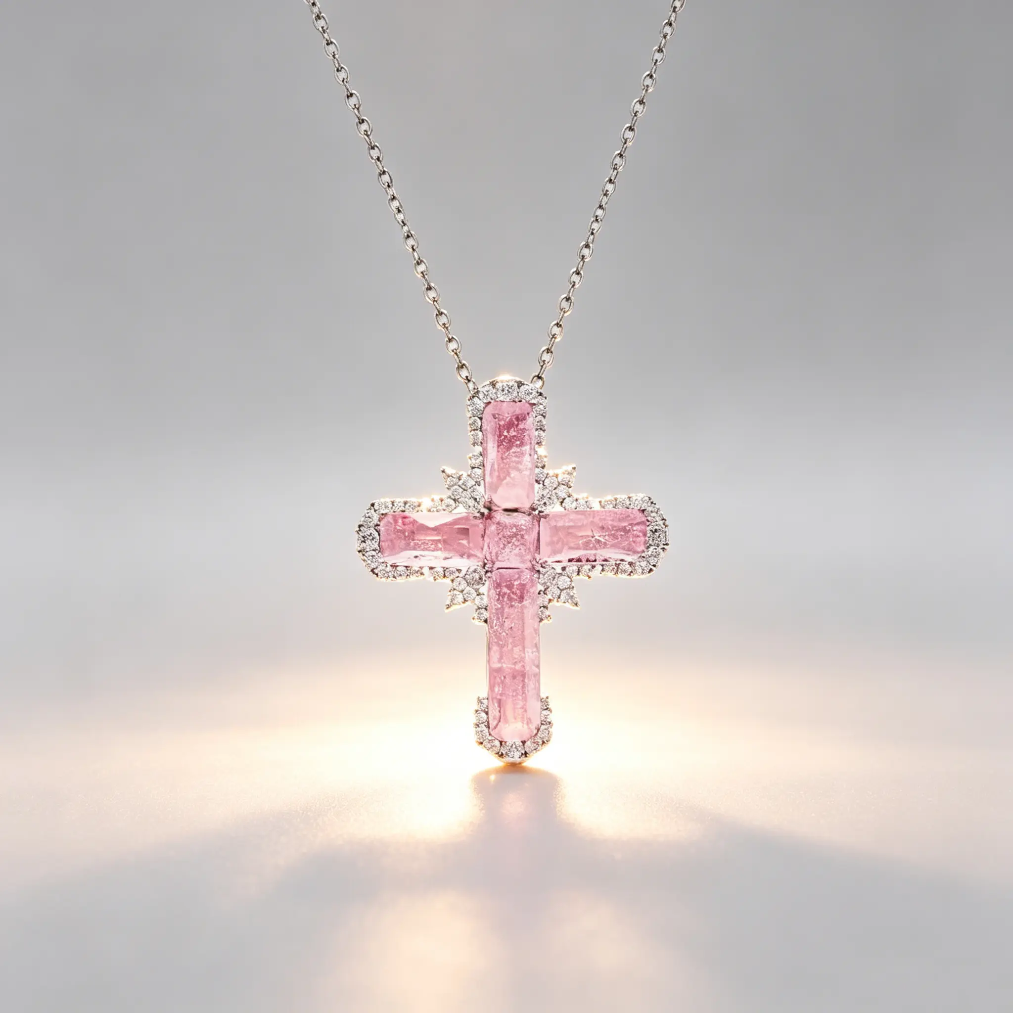 Pink Shattered Ice Cross Pendant Necklace for Women, Girly Alloy Jewelry with Sparkle Finish, Lightweight for Everyday Use, Anniversary Gift, Cross Necklace Chain, Valentine's Day, Chain Jewelry, Girly Style, Mother's Day, Alloy Chain