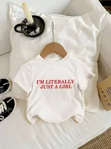 Toddler/Baby Girl Graphic T-Shirt with Slogan | Simple Red Font, Crew Neck, Everyday Casual Top