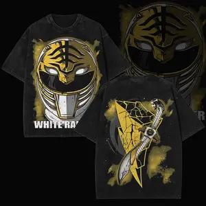 Vintage 90s Tiger White Ranger Washed Graphic T-Shirt – Retro Mighty Saba Sword Cotton Streetwear Tee