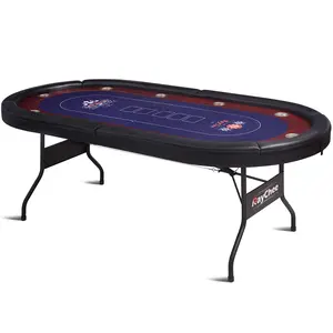 86'' 10 Player Poker Table Foldable, Portable Classic Casino Poker Table with Foldable Metal Legs & Cup Holders, Casino Grade Felt Surface, Portable Poker Table for Texas Holdem, Blackjack, and Other Card Games