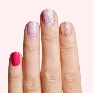 DASHING DIVA Palm Beach Nail Polish Strips - Hot Pink & Sheer Pink with Blush Glitter and Holographic Mosaic Accents