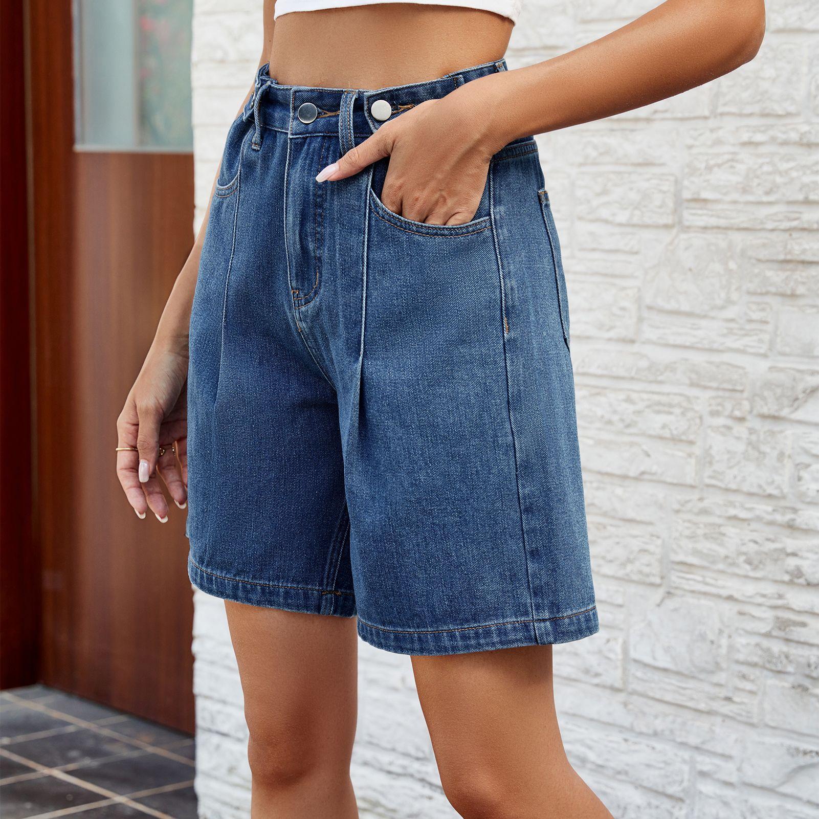 Women's High Waist Wide Leg Denim Shorts Adjustable Waist Baggy Jeans Shorts Y2K Street wear Summer Bottoms With Pockets Most Popular