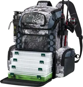 Fishing Tackle Backpack with Rod Holders & 4 Tackle Boxes, Outdoor Fishing Bag with  Rain Cover