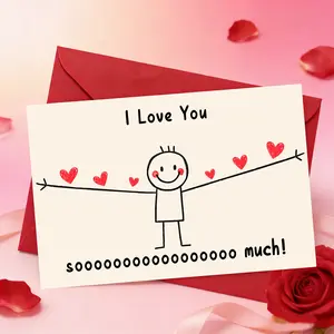 1pc Love You so Much Minimalist Love Card, & Heart Design with Smiling Couple, Perfect Gift for Anniversary & Valentine's Day, Greeting Card, Positive message card
