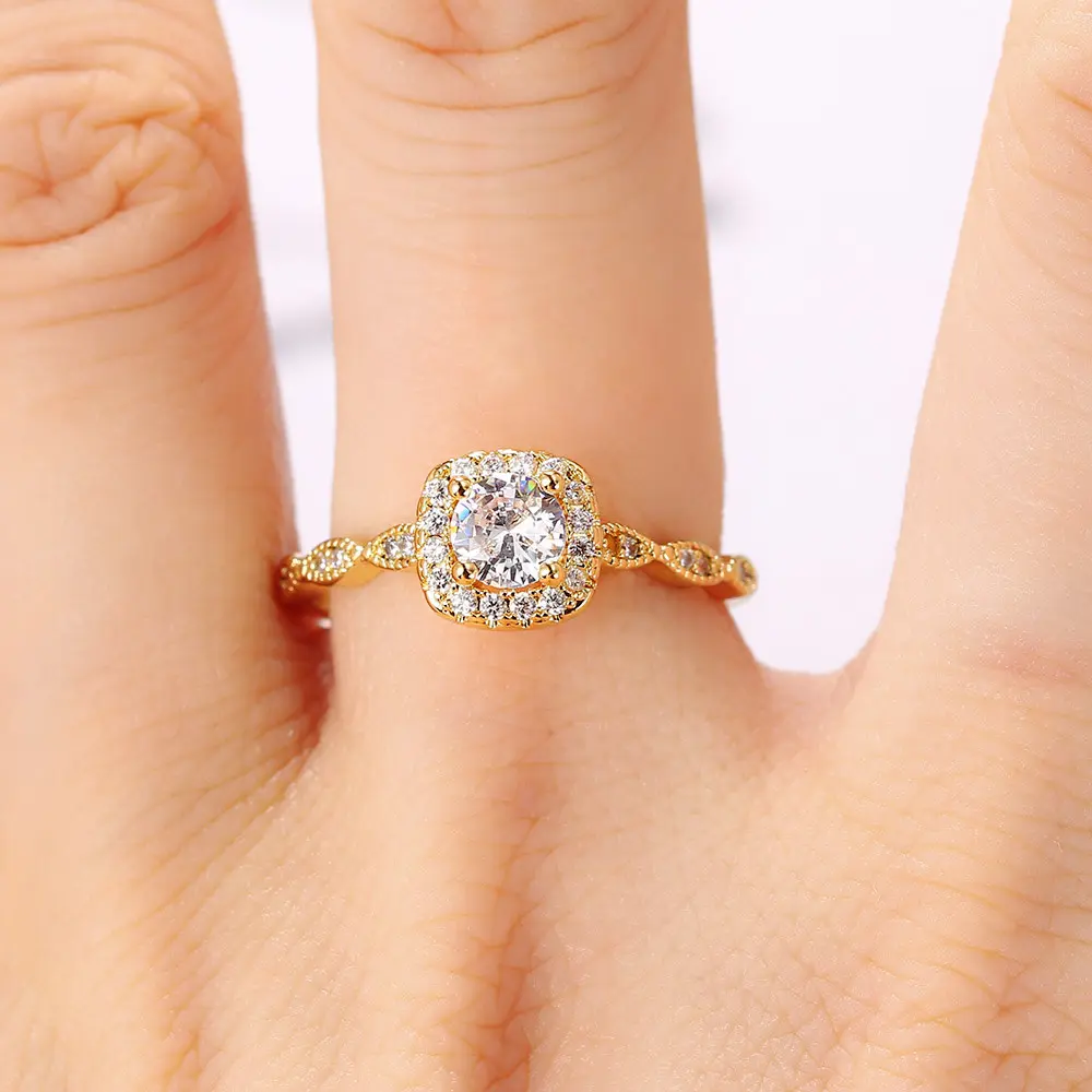 Wedding Gold Color Rings for Women Engagement Ring Adjustable Crystal Promise Accessories Korean Fashion Mariage Jewelry R812