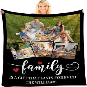 Custom Blanket with Picture, Custom Family Name Blanket, Gifts for Family Kids, Christmas Birthday Gift for Family