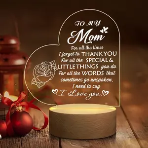 Acrylic Glowing Ornament, Home Decor Light, USB Powered, Wooden Base, Birthday Gift for Mom Dad Brother Wife Sister, Christmas Thank You Gift
