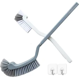Bathroom Brushes Kitchen Cleaning Brush Set Toilet Bowl Brush Scrub Brush Home Cleaner Floor Stiff Bristles with Adhesive Hooks Plastic Handle Durable 13.5-Inch Deep Cleaning