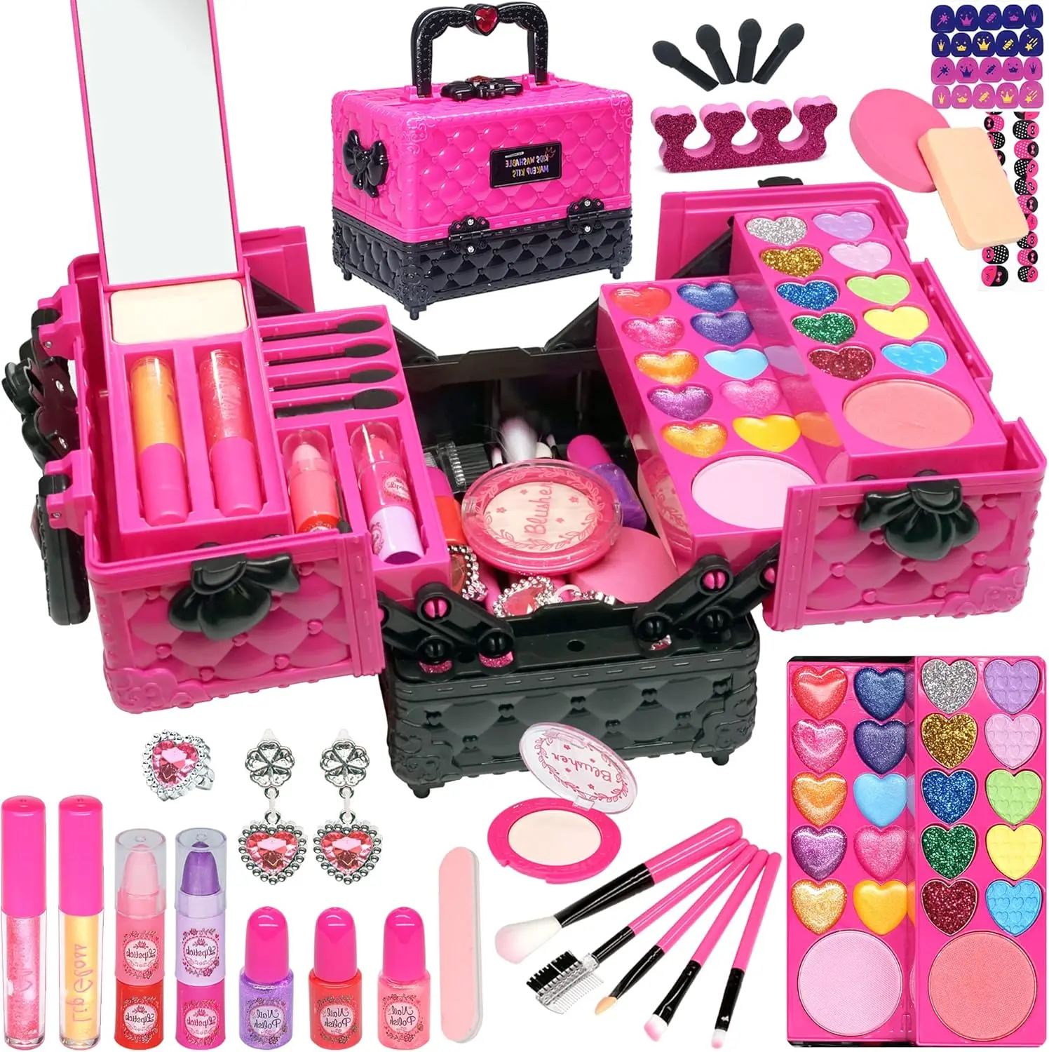 52 PCS Kids Makeup Kit, Washable Princess Makeup Toy Set for Girls, Pretend Play Beauty Set with Makeup Accessories, Halloween, Summer & Christmas Gifts