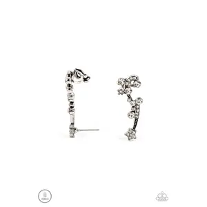 Astral Anthem - White Rhinestone Star Silver Crawler Earrings - Paparazzi