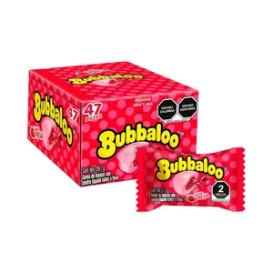 Bubbaloo Fresa Chewing Bubble Gum with Liquid-Filled Center, Box of 47 Pieces, Strawberry Flavor, Mexican Candy, Dulces Mexicanos Snack Sweet Bonbon Delightful Centered