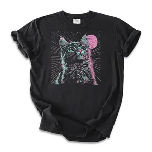 Retro Funny Vintage Graphic Tee,Psychedelic Cat T-shirt,Animal Shirt,Unisex Meme Cringe Funny Dumb Shirt,Gift For Men Women,Menswear Womenswear Streetwear Cotton Comfort121703