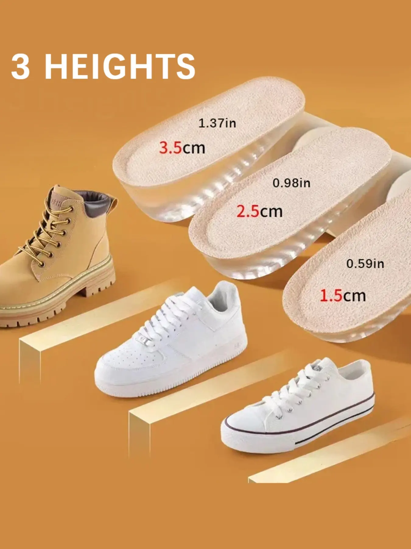 Invisible Height Increase Insoles, Self-Adhesive Soft Silicone Heel Pads, Unisex Casual Footwear Inserts, All Seasons Comfort, Height Increase Maximizer, Shoe Insoles