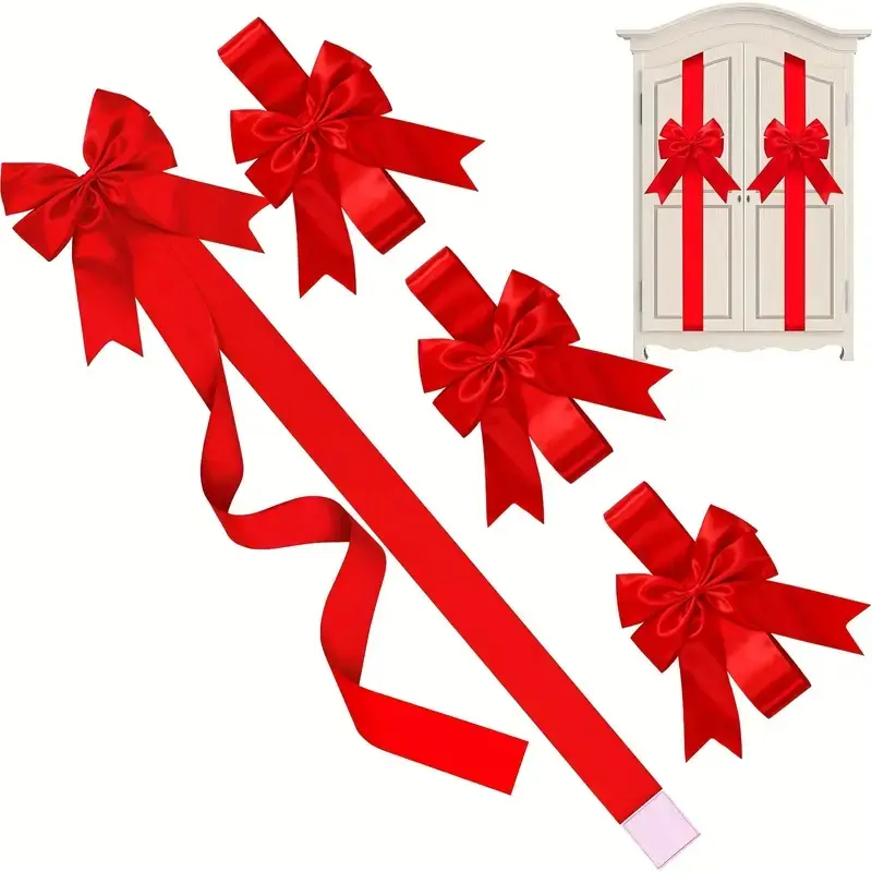 6-Piece Large 78.8-Inch & Fabric Christmas Cabinet Door Bowknots, Elegant Ribbon Design, Self-Adhesive Holiday Decorations, Garland Ribbon