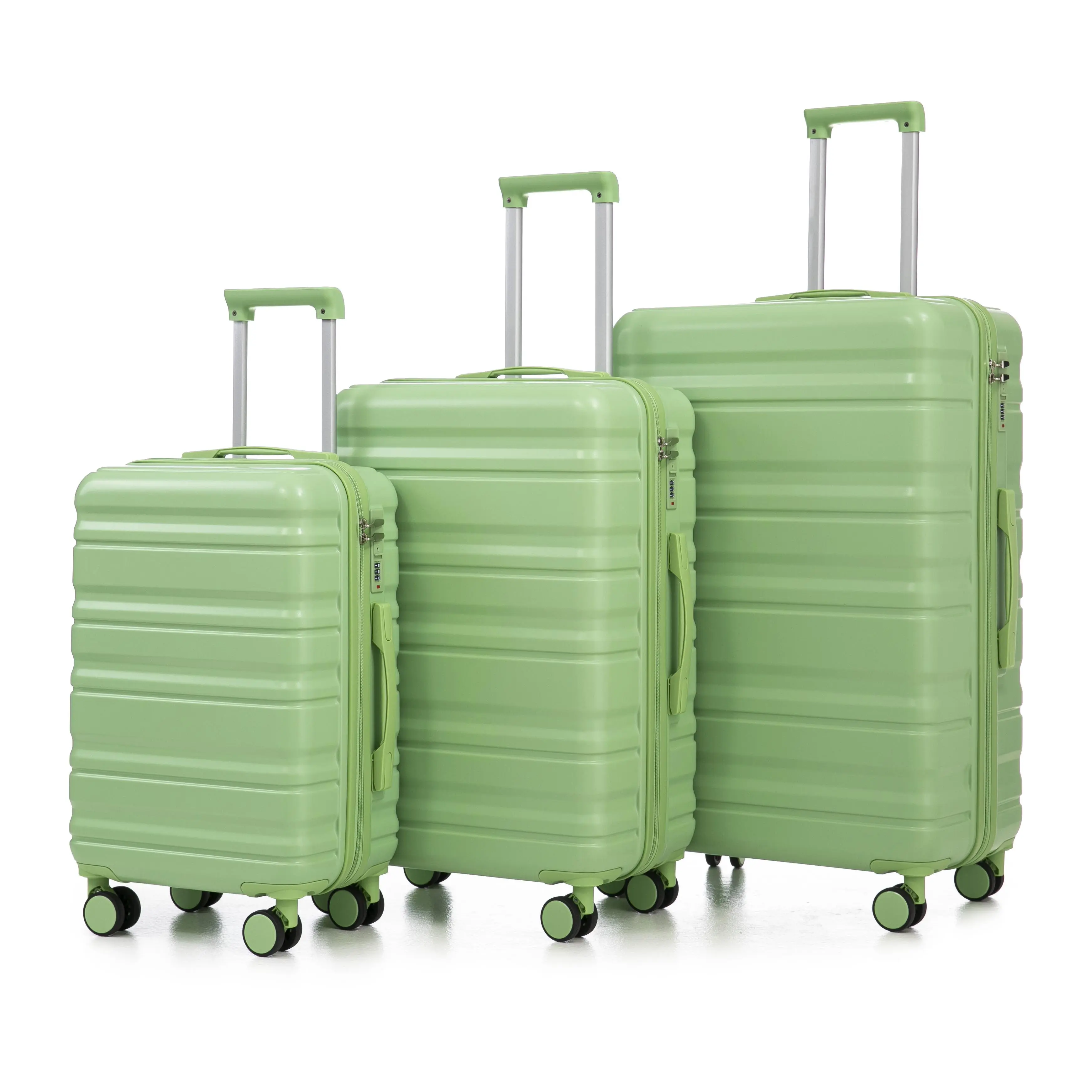 3‑Piece Hard Shell Luggage Set 20 24 28 Inch Matching Color Abs Spinner Wheel Suitcase With Combination Lock Vertical Stripe Anti‑Scratch Shell Multi‑Layer Interior For Family Vacations Long Trips And Cross‑Country Travel