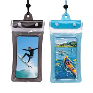 Waterproof Phone Pouch, 2 Pack Clear Waterproof Phone Case with Lanyard for iPhone and Galaxy Phones Up to 7 Inches, Inflatable Edge for Better Buoyancy, Waterproof Dry Bag for Swimming, Diving, and Boating