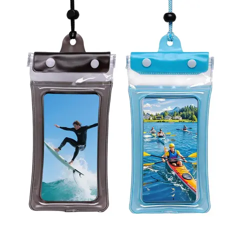 Waterproof Phone Pouch, 2 Pack Clear Waterproof Phone Case with Lanyard for iPhone and Galaxy Phones Up to 7 Inches, Inflatable Edge for Better Buoyancy, Waterproof Dry Bag for Swimming, Diving, and Boating