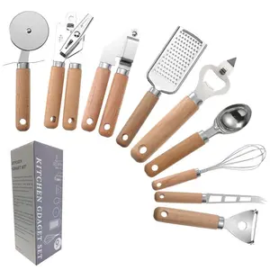 9-Piece Kitchen Gadget Set | Stainless Steel & Beech Wood Handles
