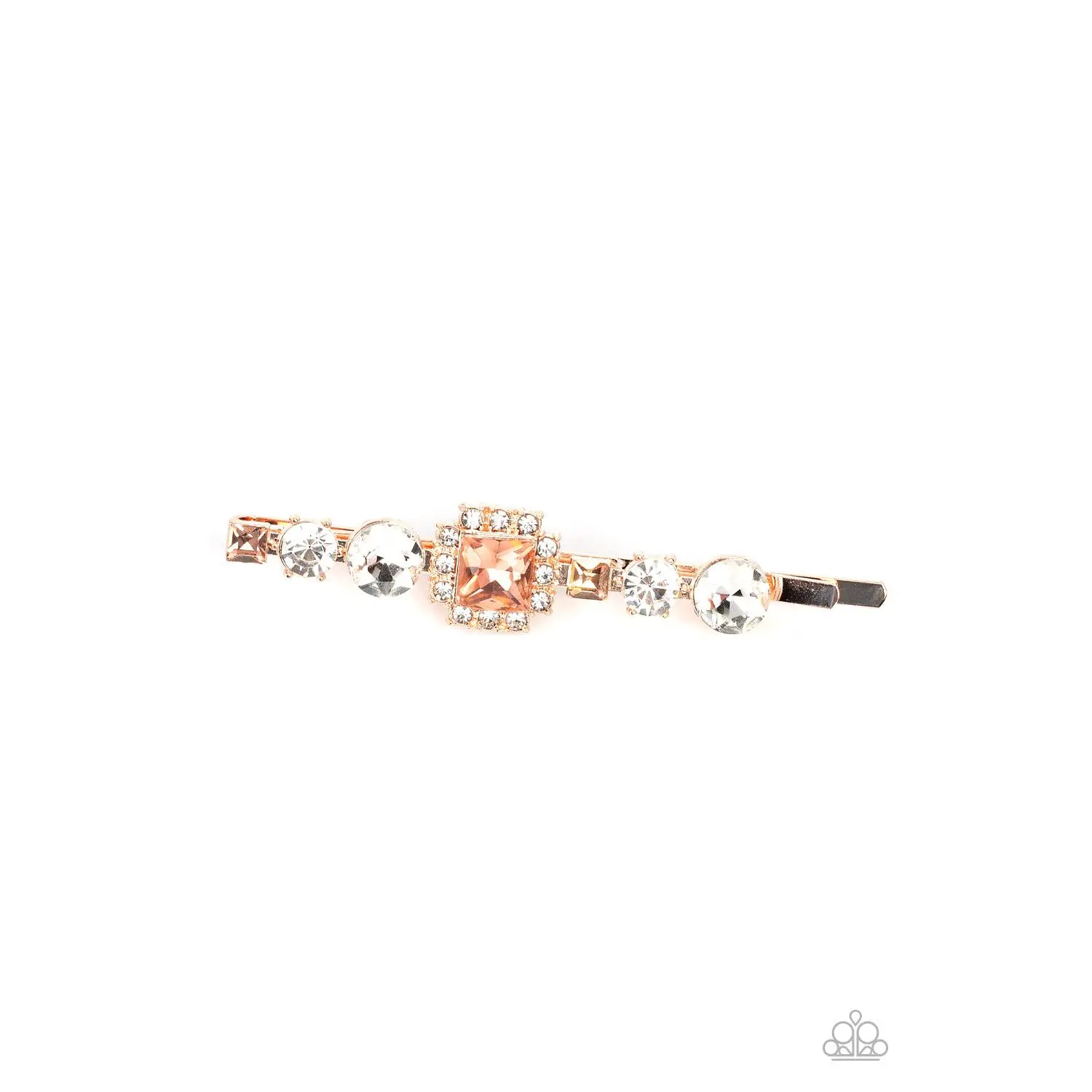 Couture Crasher - Gold Peach Gem White Rhinestone Hair Clip - Paparazzi