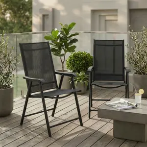 two piece stackable outdoor patio chair set rust resistant steel frame breathable mesh fabric for deck daily leisure