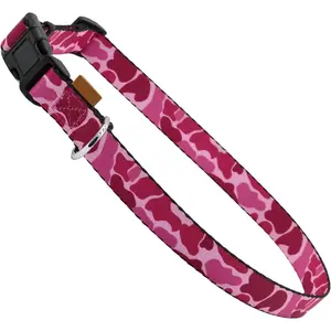 Dog Collar, Cute Camouflage Pattern, Soft and Adjustable Collar with Quick Release Buckle (L (Neck 16-28", Width 1"), Camouflage Pink) bacon neck collar
