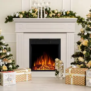 R.W.FLAME 44" Electric Fireplace with Mantel Package Freestanding Fireplace Heater Corner Firebox with Log & Remote Control,750-1500W,Lvory White