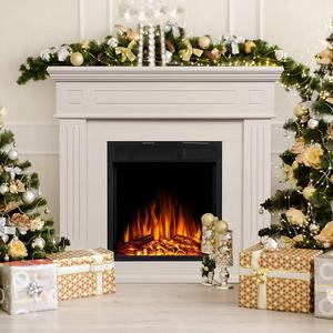 R.W.FLAME 44" Electric Fireplace with Mantel Package Freestanding Fireplace Heater Corner Firebox with Log & Remote Control,750-1500W,Lvory White