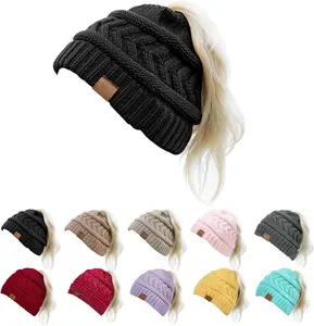 1&2 Pack Ponytail Beanie Hat Winter Hat for Women, Soft Stretch  Knit Messy Bun Beanie,Trendy Gifts for Women