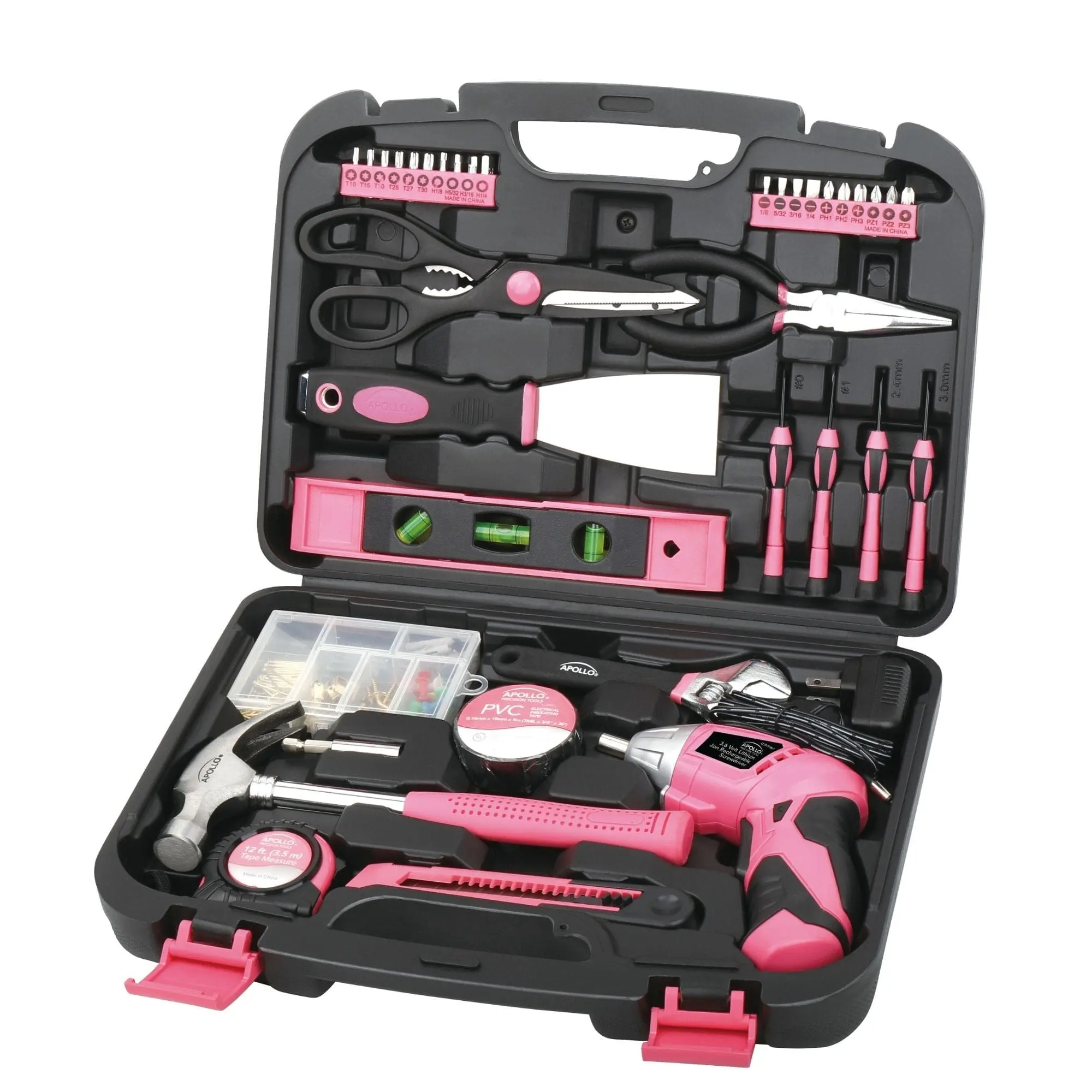 135-Piece Pink Household Tool Kit for Household Users, Cordless Tool with Pivoting Dual-Angle Head 3.6V Lithium-Ion Screwdriver, Ideal for Home Repairs (DT0773N1)
