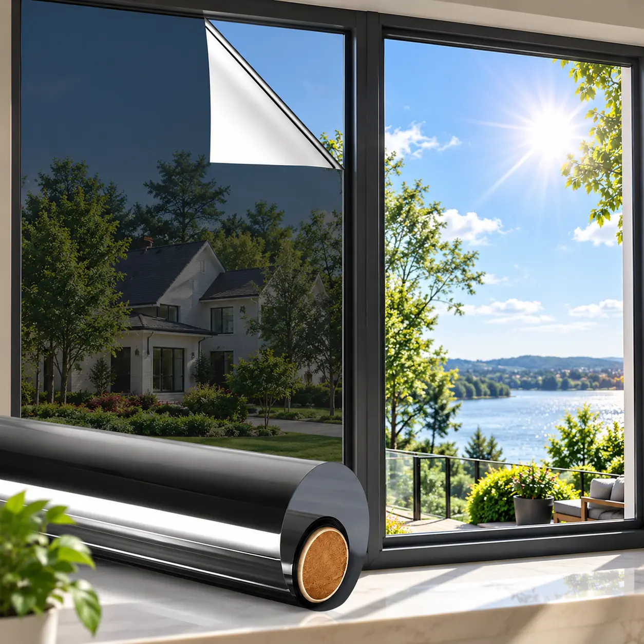 Window Privacy Film, Static Cling Removable Window Tint, Reflective Mirror Film for Glass Doors & Windows, Sunlight and UV-Reducing Privacy Cover