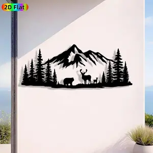 1pc Minimalist Mountain Bear Deer Metal Wall Art, Minimalist Mountain Bear Deer Statue Mural, Iron Craft, Perfect for Living Room, Garden, Zoo Corner Decor, Intricate Craftsmanship, Silhouette Wall Decor, Christmas Decor, Ideal Gift for Nature Lovers