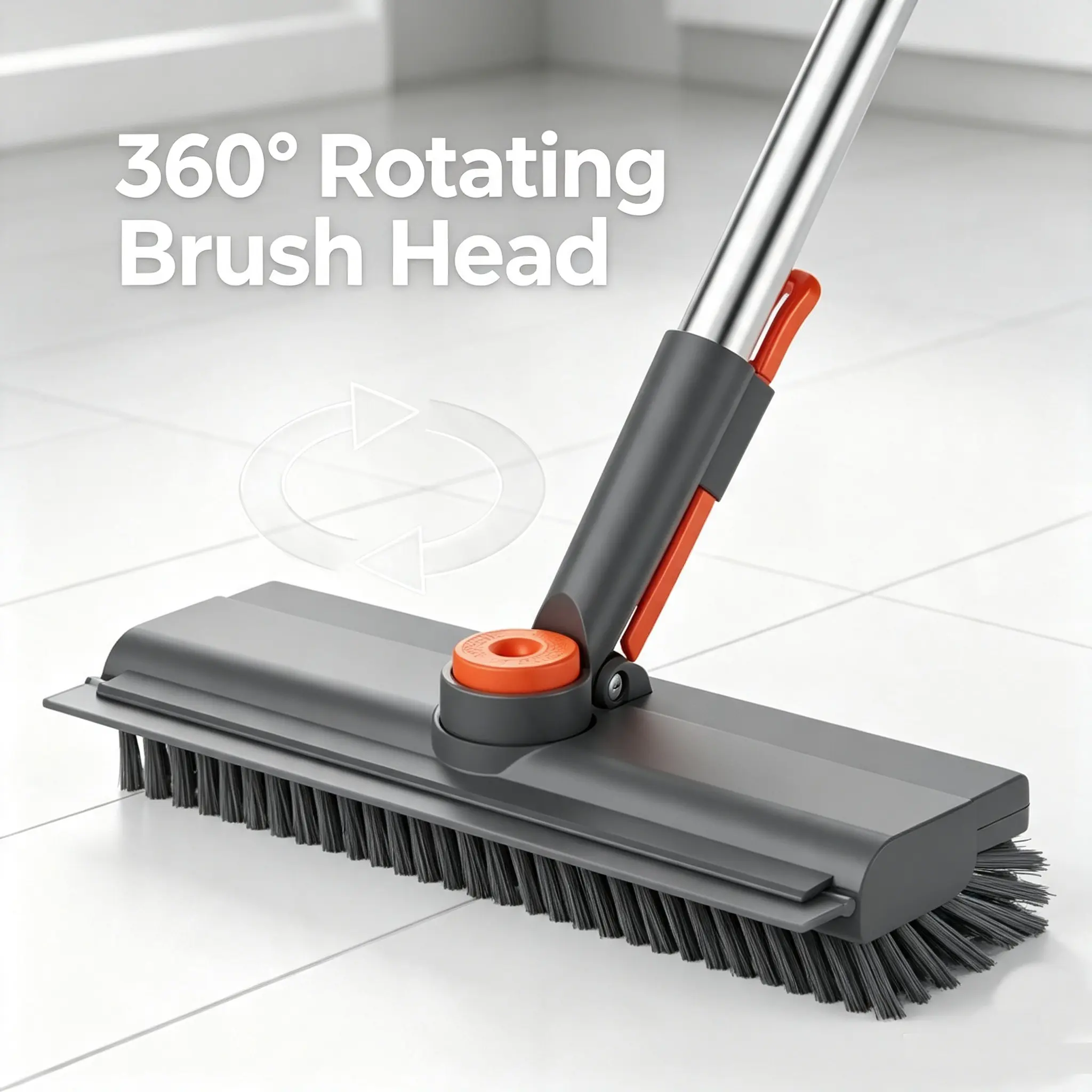 3-in-1 floor scrub brush，home cleaning essential，adjustable stainless steel pole，Adjustable Stainless Steel Broom ，360° Rotating Extendable Cleaning Brush with Hair Collector for Bathroom, Floor & Shower