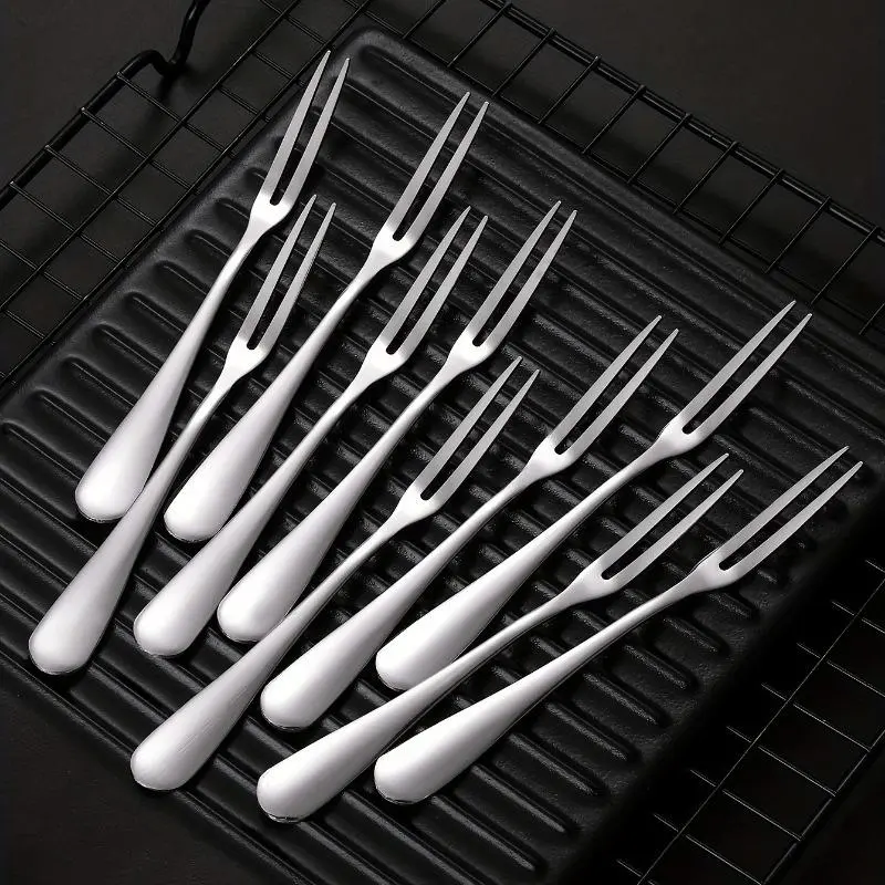 10pcs, Fruit Forks, Stainless Steel Forks, Stainless Steel Fruit Forks, Dessert Fork, Simple Fruit Forks, Modern Cake Fork, Decorative Salad Fork, Reusable Fruit Fork, Kitchen Supplies, Tableware, Utensils, Cutlery