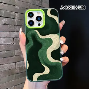 Trendy Original Design Lanyard Case for iPhone 17 16 E 15 14 16promax 16pro 15pro 13 12 11 Dark Green Swirl Pattern Durable Cover Unique and Eye-Catching iphone 13 cases iphone 14 pro case, Accessories, Smartphone, Cellphone, Handheld