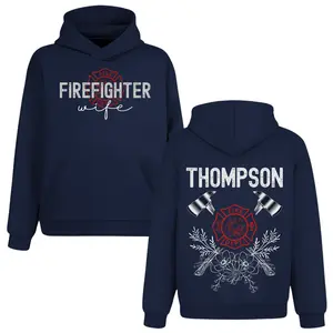 Custom Firefighter Wife Floral Axe Hoodie, 2 Sides, Proud Fire Dept Family Hooded Sweatshirt