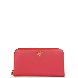 Pre-owned PRADA Leather small leather goods Continental Wallet Saffiano Calfskin Red (mx030126d0)