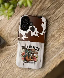 Western Christian Tough Phone Case Cow Print Faith Based Bible Verse Waterproof Durable Shock Resistant Gift